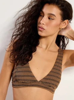 Ruffle-textured striped triangle bralette