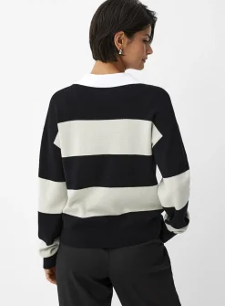 Rugby stripes Johnny-collar sweater
