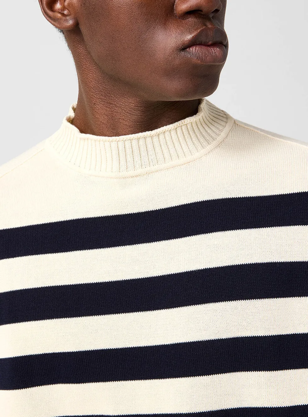 Sagvatnet rolled collar navy stripe sweater