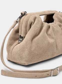 Sand-beige pleated suede evening bag