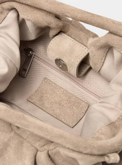 Sand-beige pleated suede evening bag