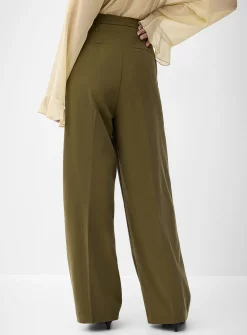 Sash-belt pleated wide-leg pant