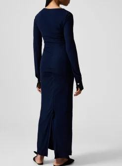 Satin cuffs draped maxi dress