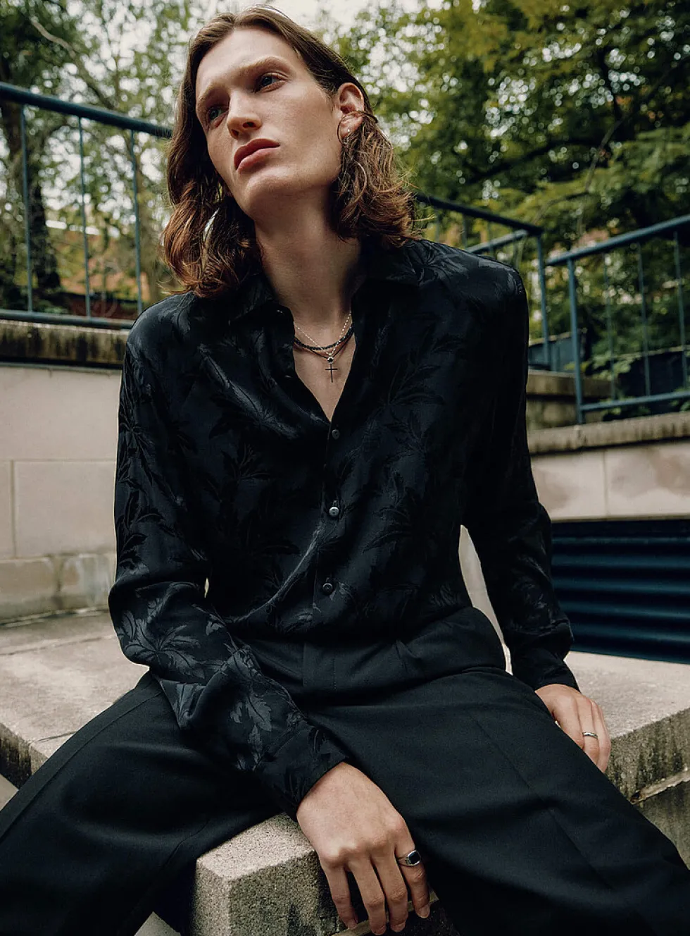 Satiny foliage fluid shirt