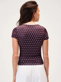 Satiny lace polkadot T-shirt