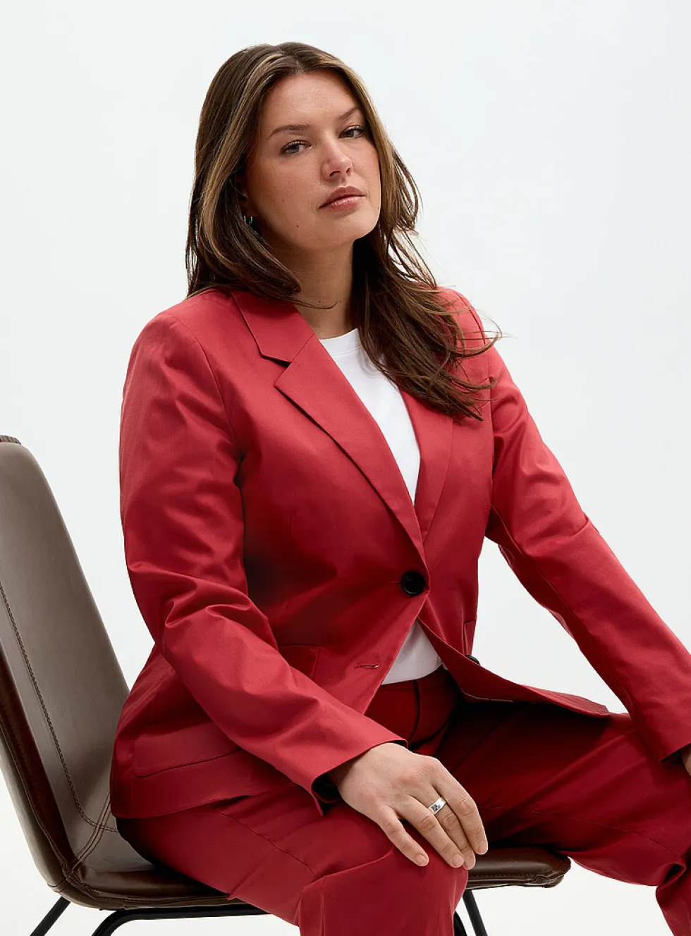 Satiny patch-pocket blazer