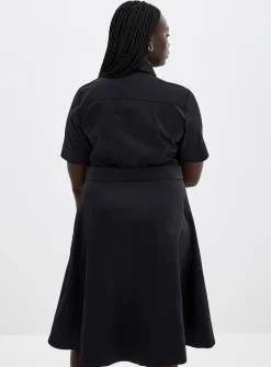 Satiny poplin belted shirtdress