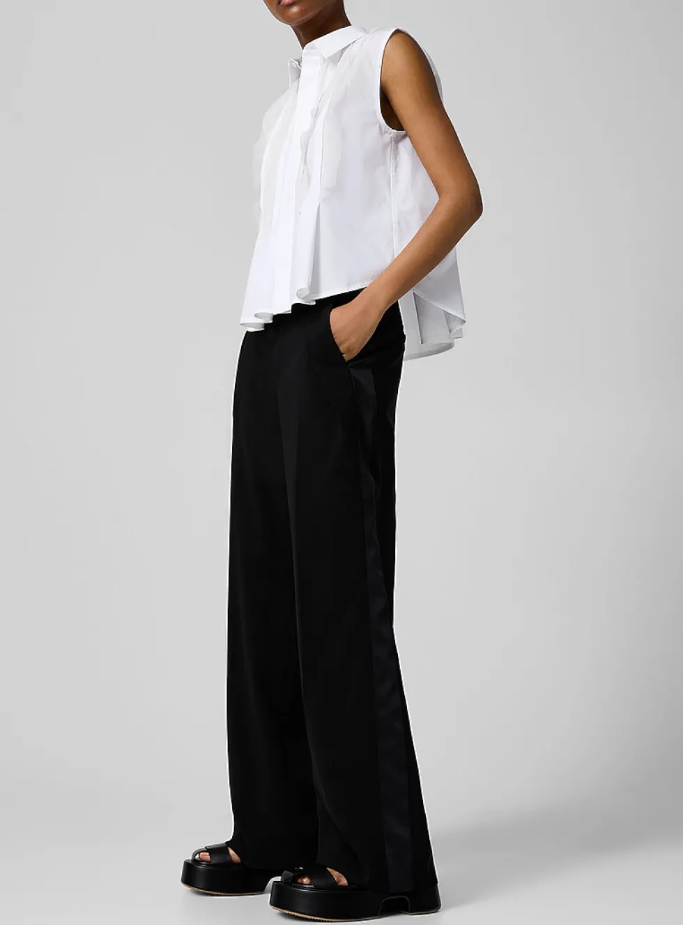 Satiny stripes pure wool tuxedo pant