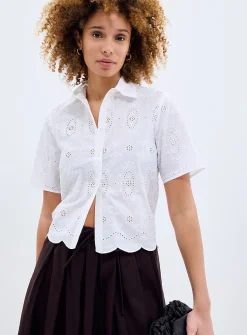 Scalloped collar broderie anglaise shirt