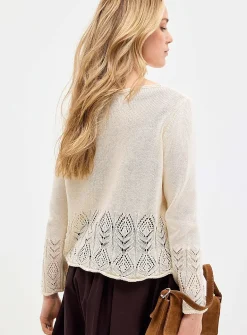 Scalloped openwork bell-sleeve sweater