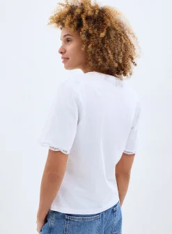 Scalloped puff sleeves relaxed T-shirt