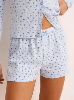 Scalloped-waist pointelle knit pyjama short