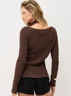 Scarfed rib-knit cardigan
