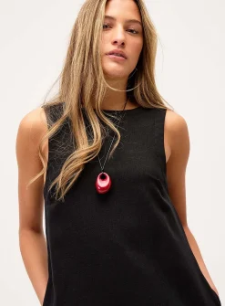 Scoop-back linen-blend dress