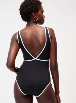 Scoop-back trimmed silhouette one-piece