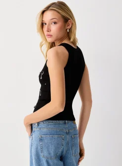 Sequined and crystals flowers cami