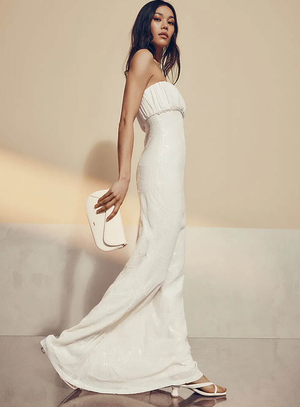 Sequined seashells pleated bust maxi dress
