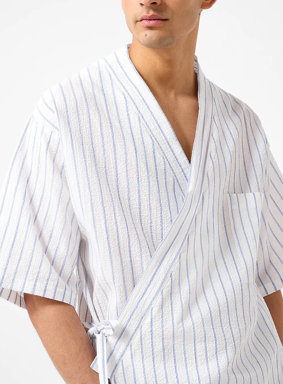 Sergei striped seersucker kimono shirt