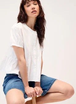 Sewn pleating poplin blouse