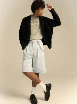Sewn-cross pleated jort