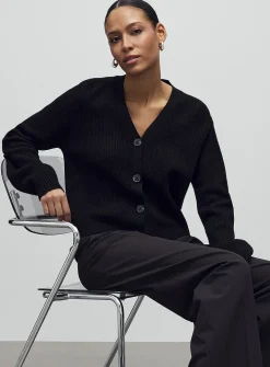 Shaker-rib V-neck cardigan