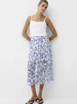 Sheer chiffon button-front midi skirt