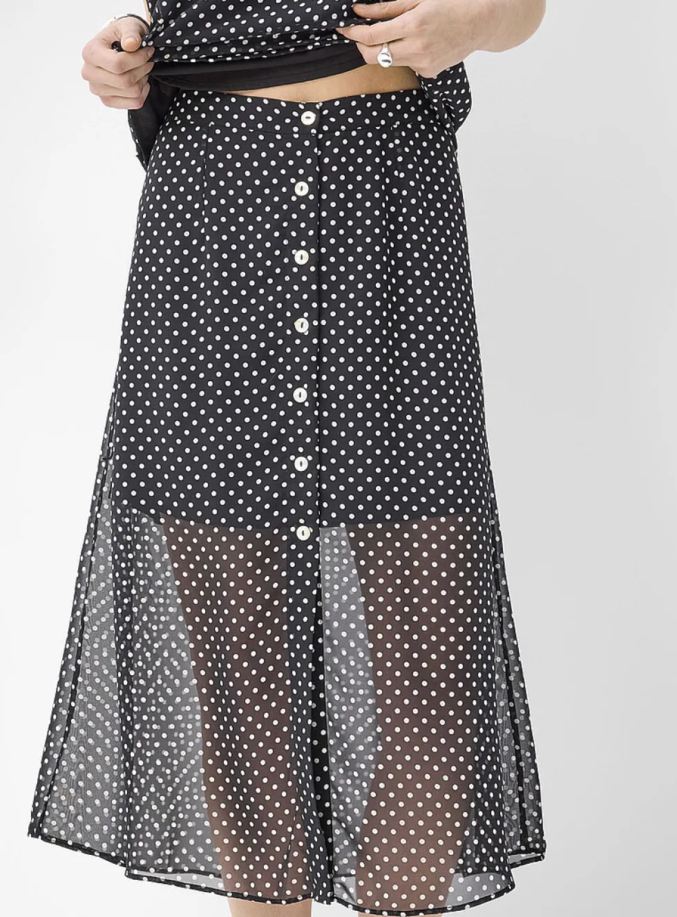 Sheer chiffon button-front midi skirt