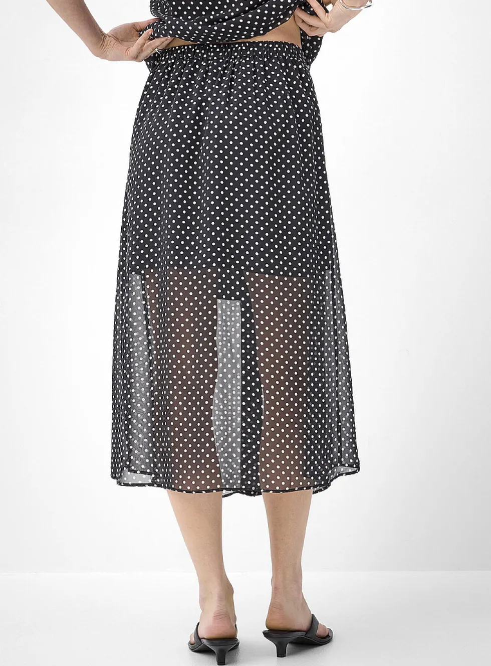 Sheer chiffon button-front midi skirt
