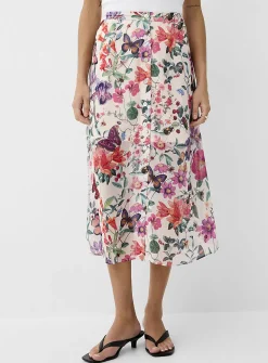 Sheer chiffon button-front midi skirt