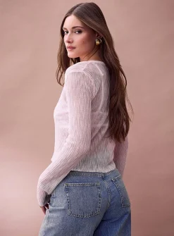 Sheer knit cropped V-neck cardigan