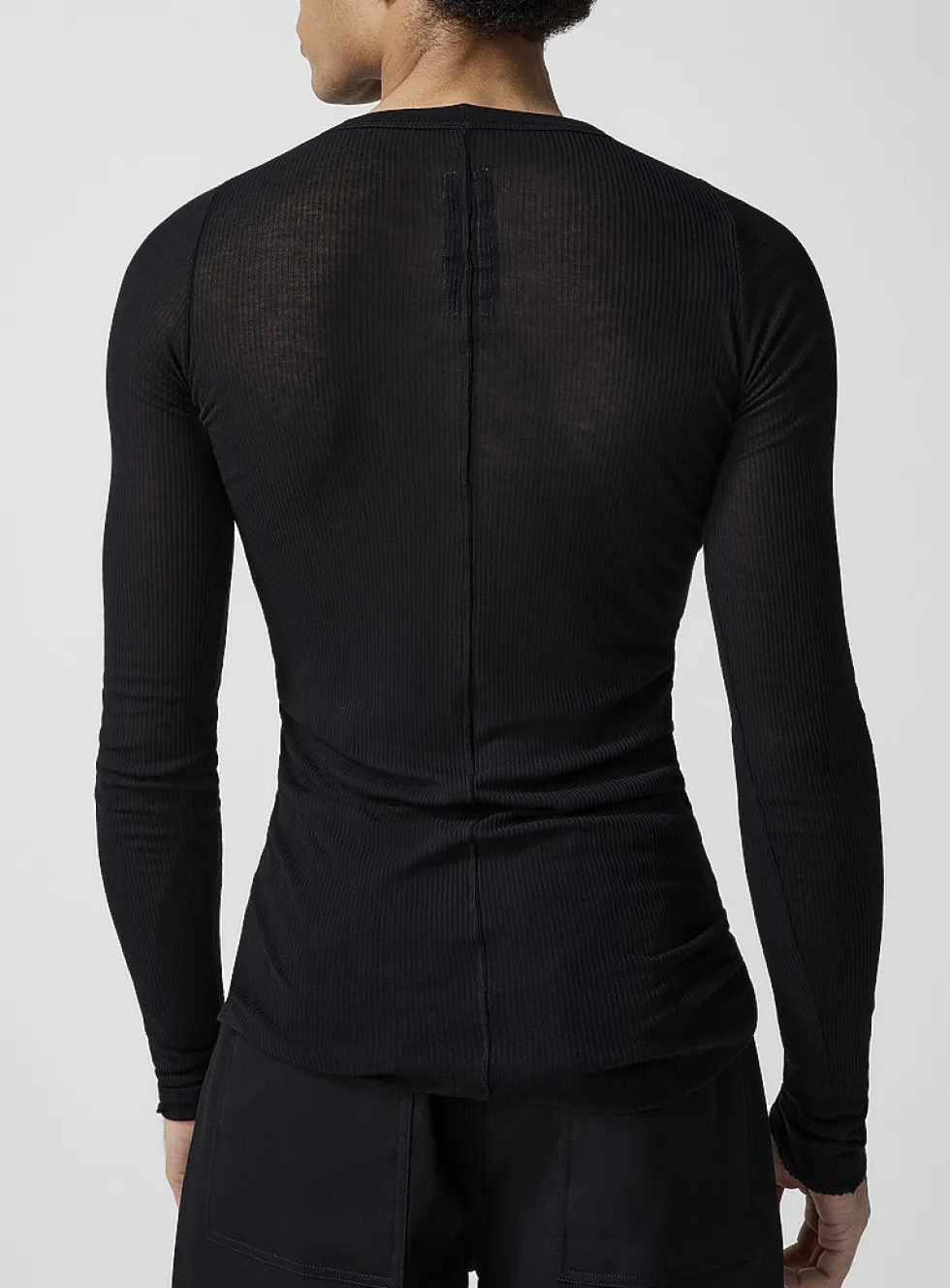 Sheer ribbed long-sleeve T-shirt