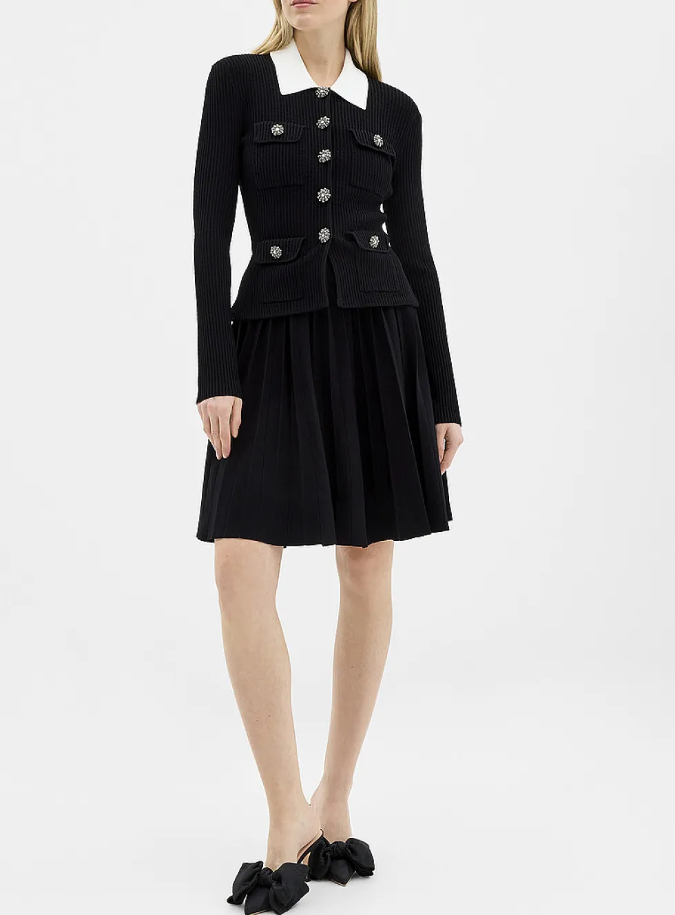 Shimmering buttons black knit minidress