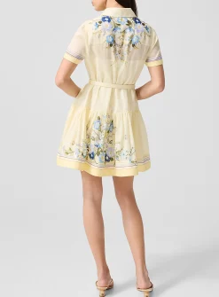 Short floral-print yellow shirt dress