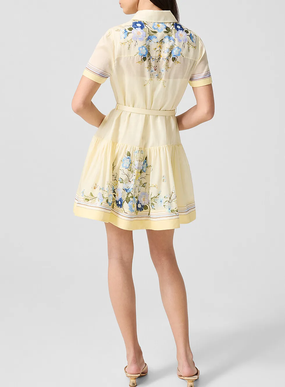 Short floral-print yellow shirt dress