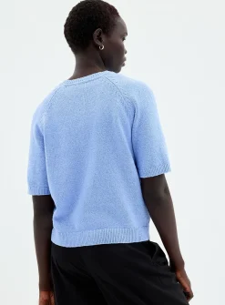 Short raglan-sleeve shaker-rib cardigan
