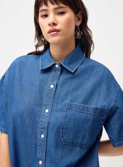 Short-sleeve denim shirtdress