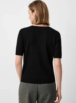 Short-sleeve fine-knit sweater