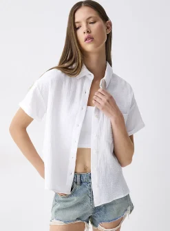 Short-sleeve organic cotton gauze shirt