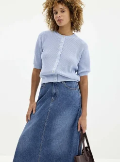 Short-sleeve shaker-rib cardigan