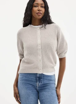 Short-sleeve shaker-rib cardigan