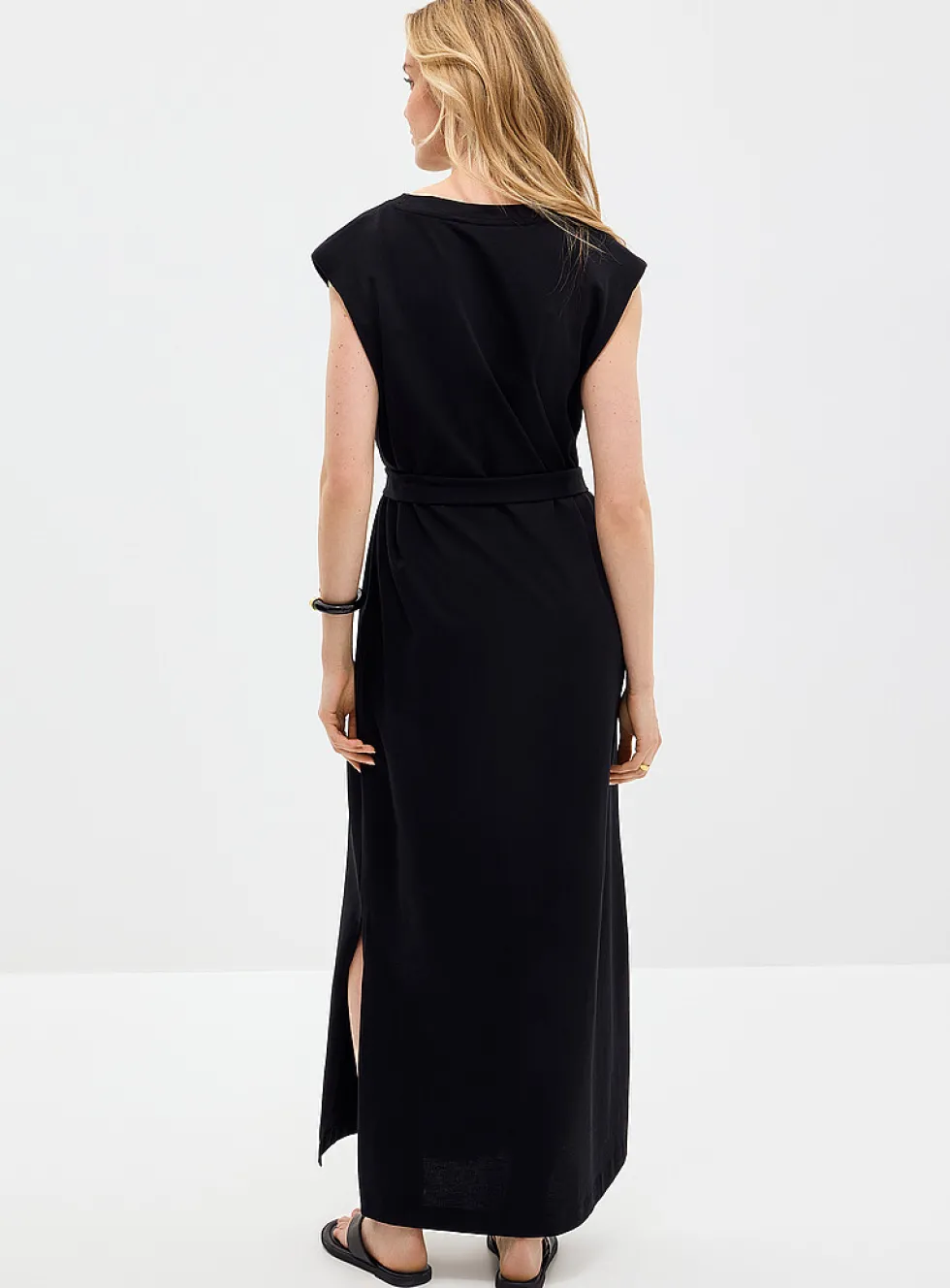 Shoulder-pad jersey maxi dress