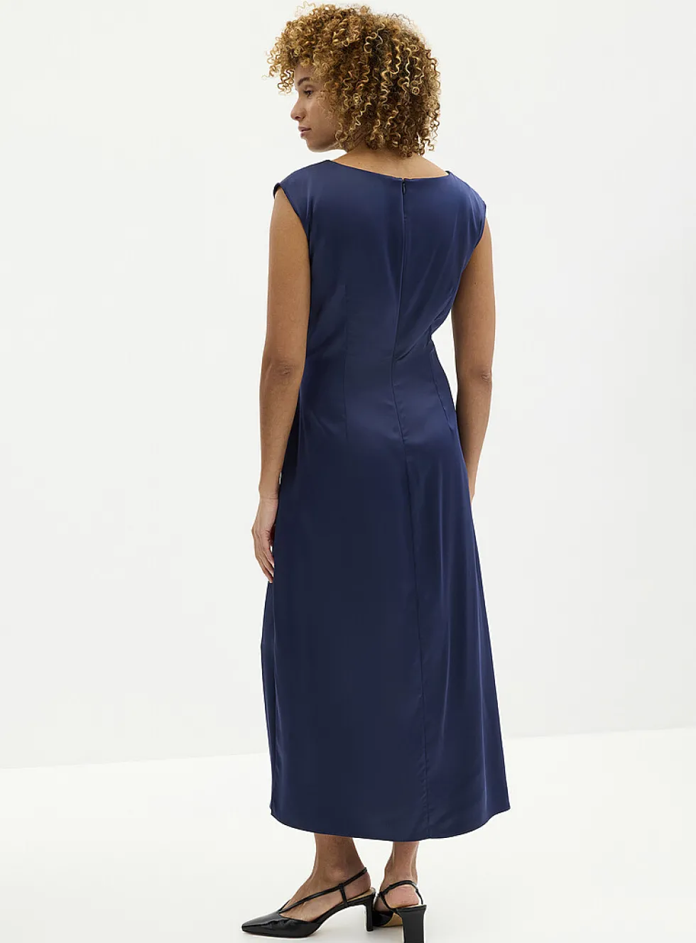 Side-slit draped satin dress