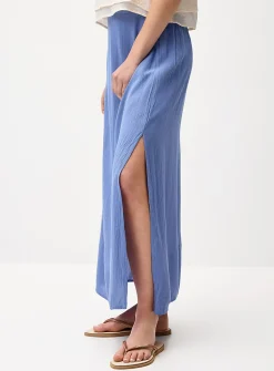 Side-slit textured crepe maxi skirt