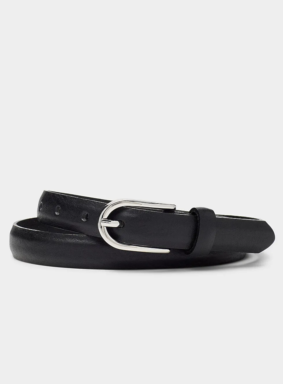 Silver D-buckle textured leather belt