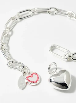 Silver heart paperclip link bracelet