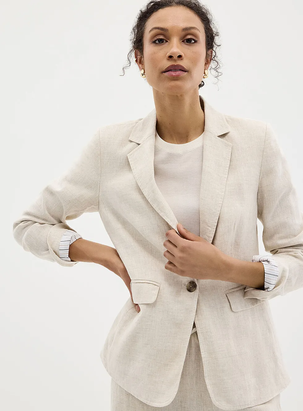 Single-button pure linen blazer