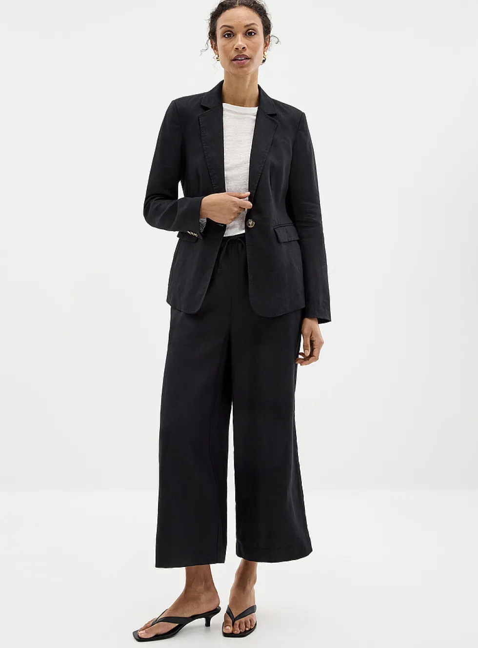 Single-button pure linen blazer