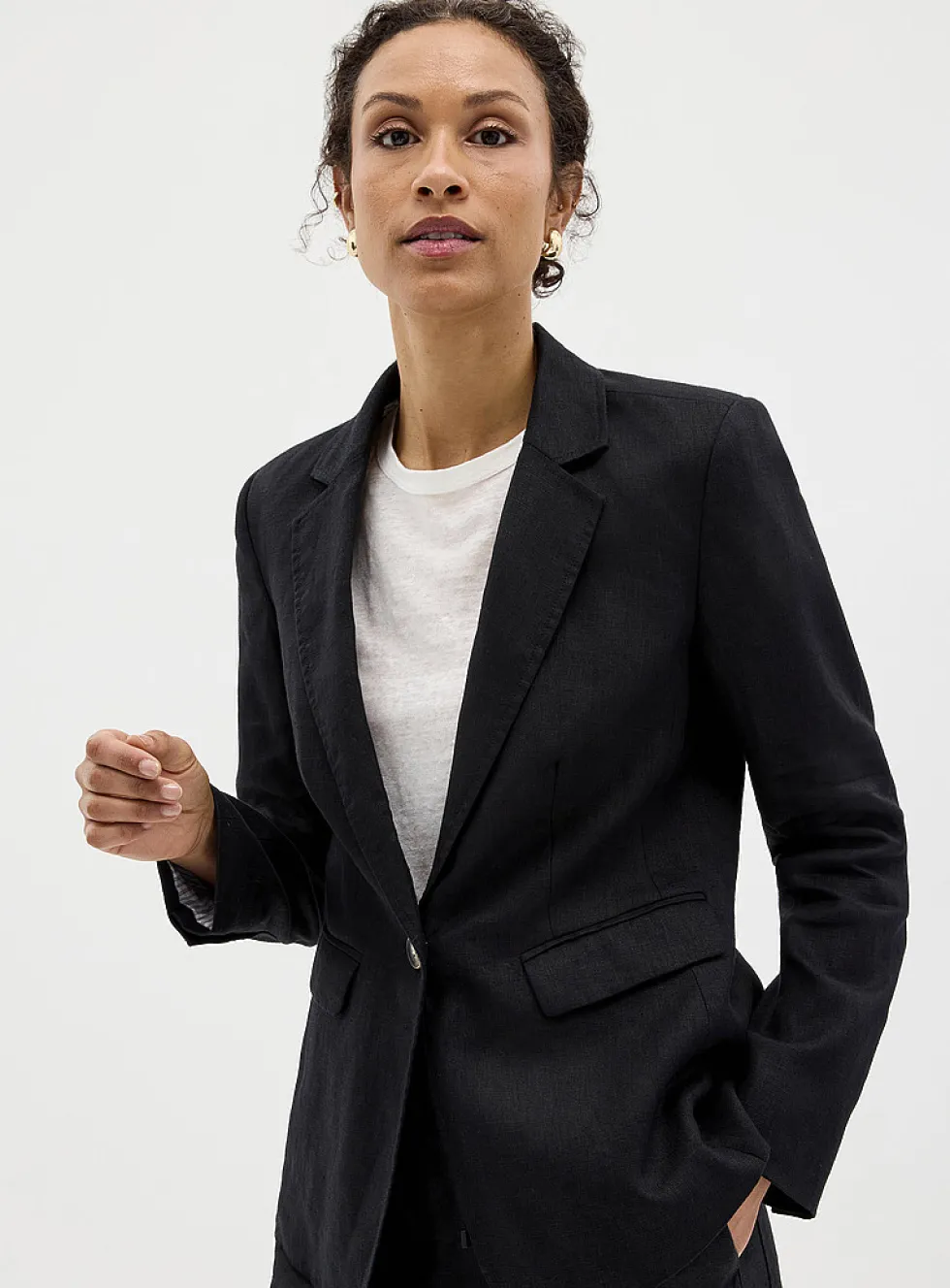 Single-button pure linen blazer