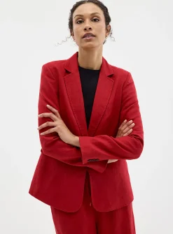 Single-button pure linen blazer