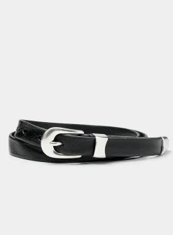 Slim Western-style black leather belt